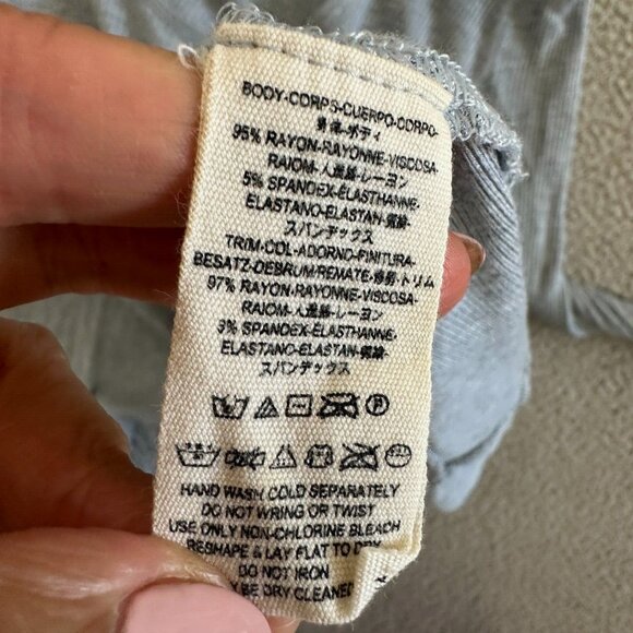 Free People Waffle Knit Top Boat Neck Shirt High Low Raw Hem Blue - Picture 6 of 16